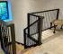 black metal spindles with painted pine handrail and newel posts